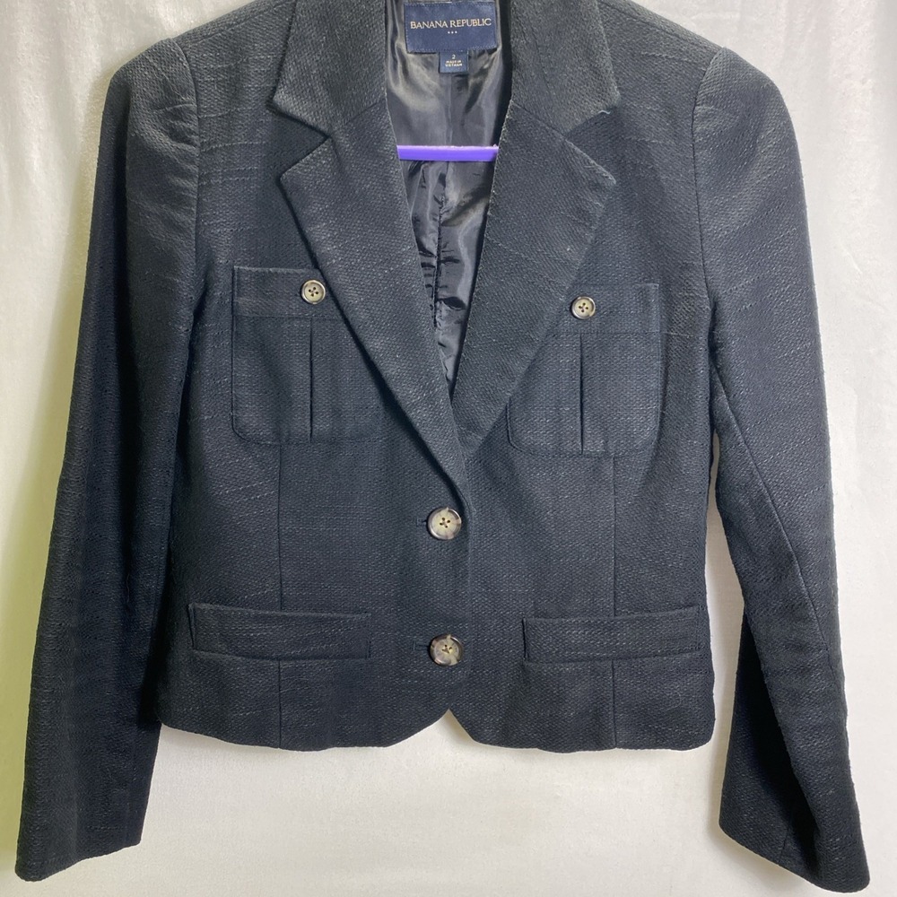 Lined Career Blazer Banana Republic Womens Jacketβ Linen Cotton 2 Black Business